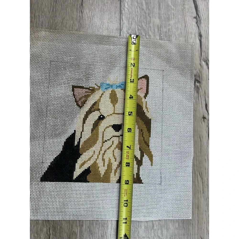 Cat's Cradle Handpainted Needlepoint Canvas Yorkie Dog‎ With Bow Terrier 13ct